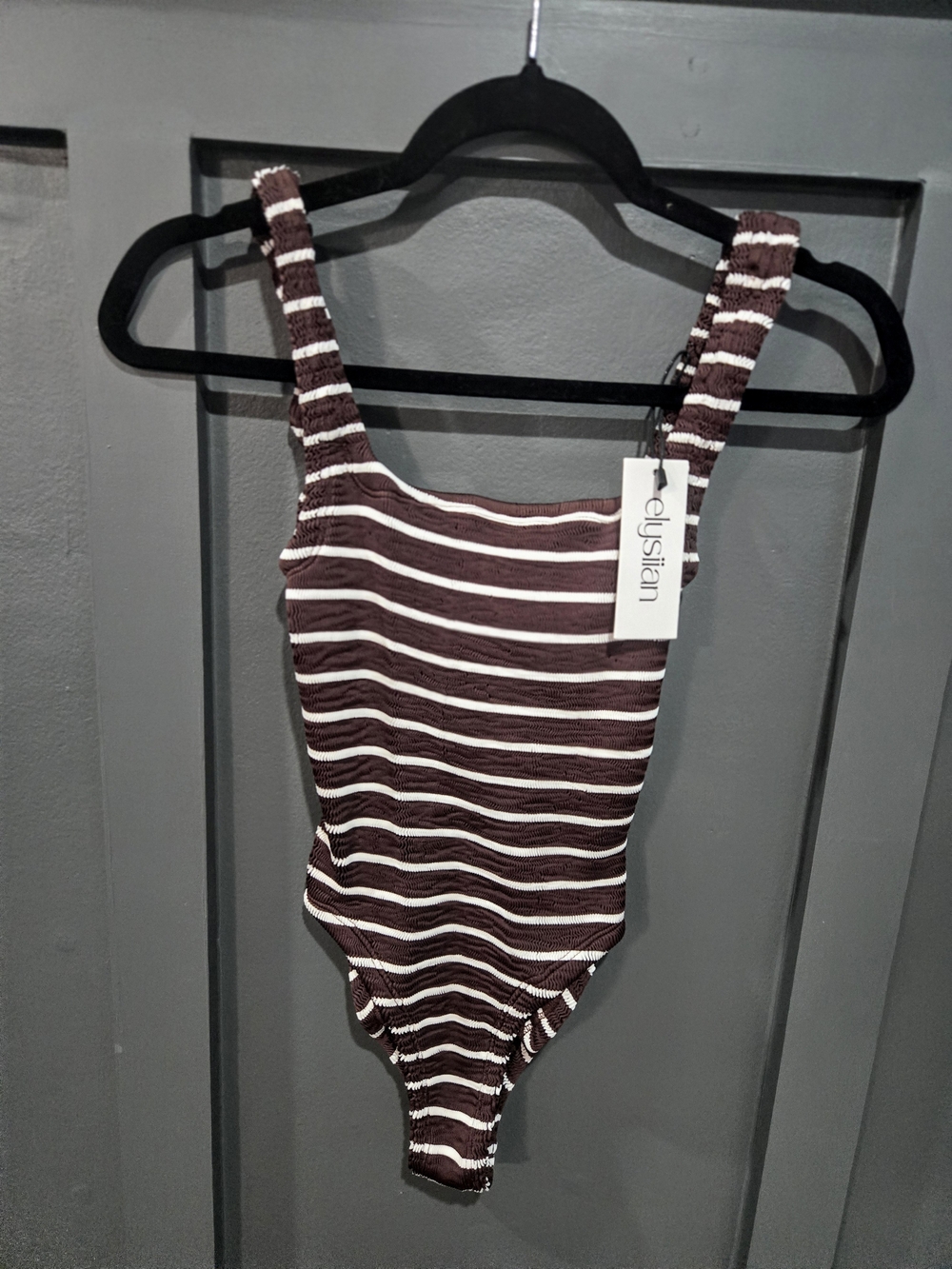 NWT Elysiian Swim Brown & White Striped One Piece Swimsuit Size OS